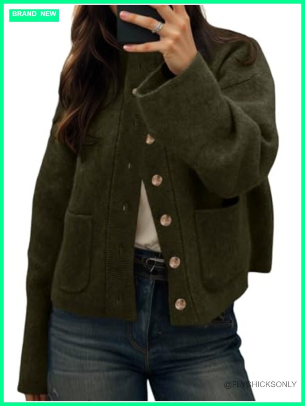Womens Chunky Knit Cardigan Button Down Open Front Sweater with Pockets